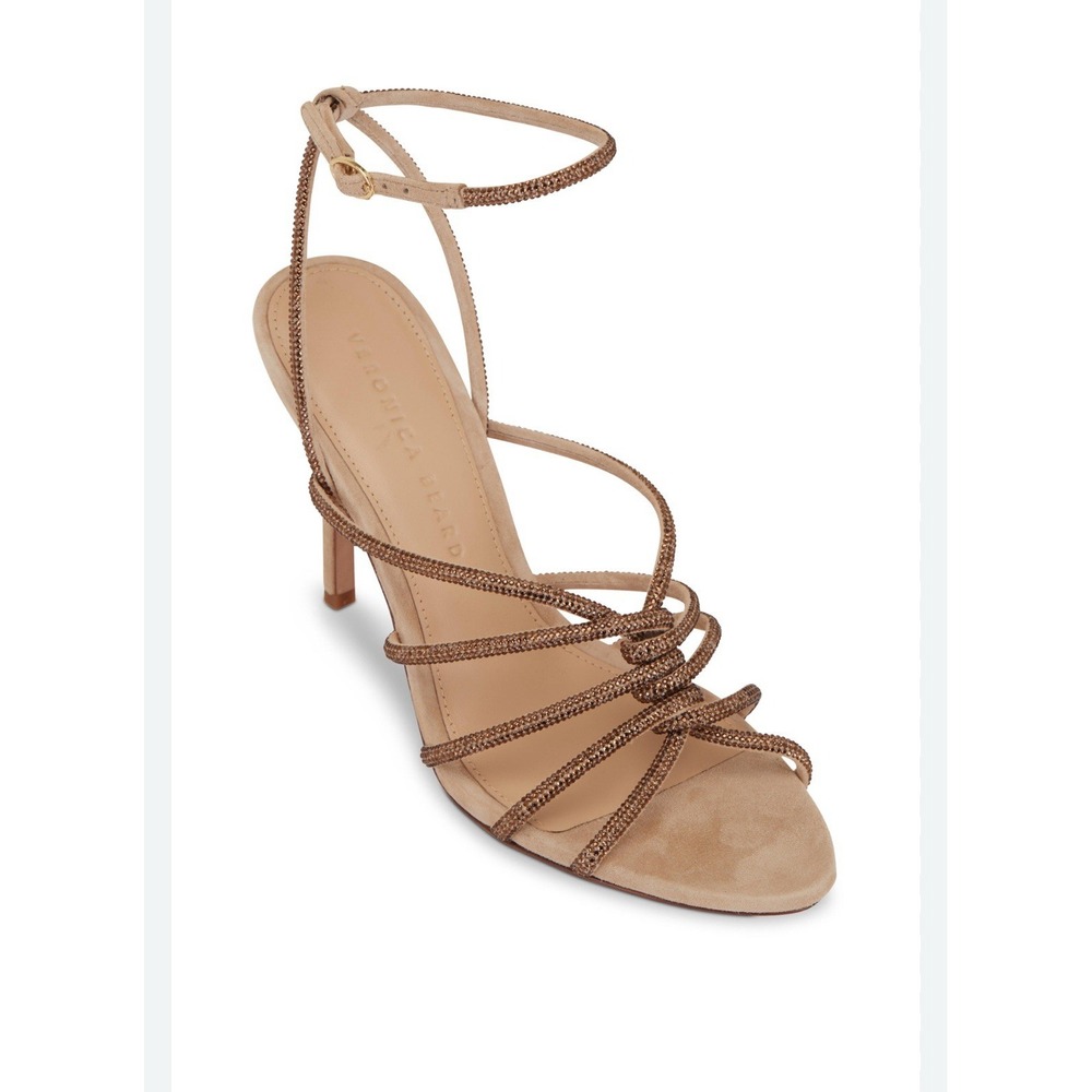 VERONICA BEARD Aneesha crystal-embellished twisted suede sandals 7 Bronze‎